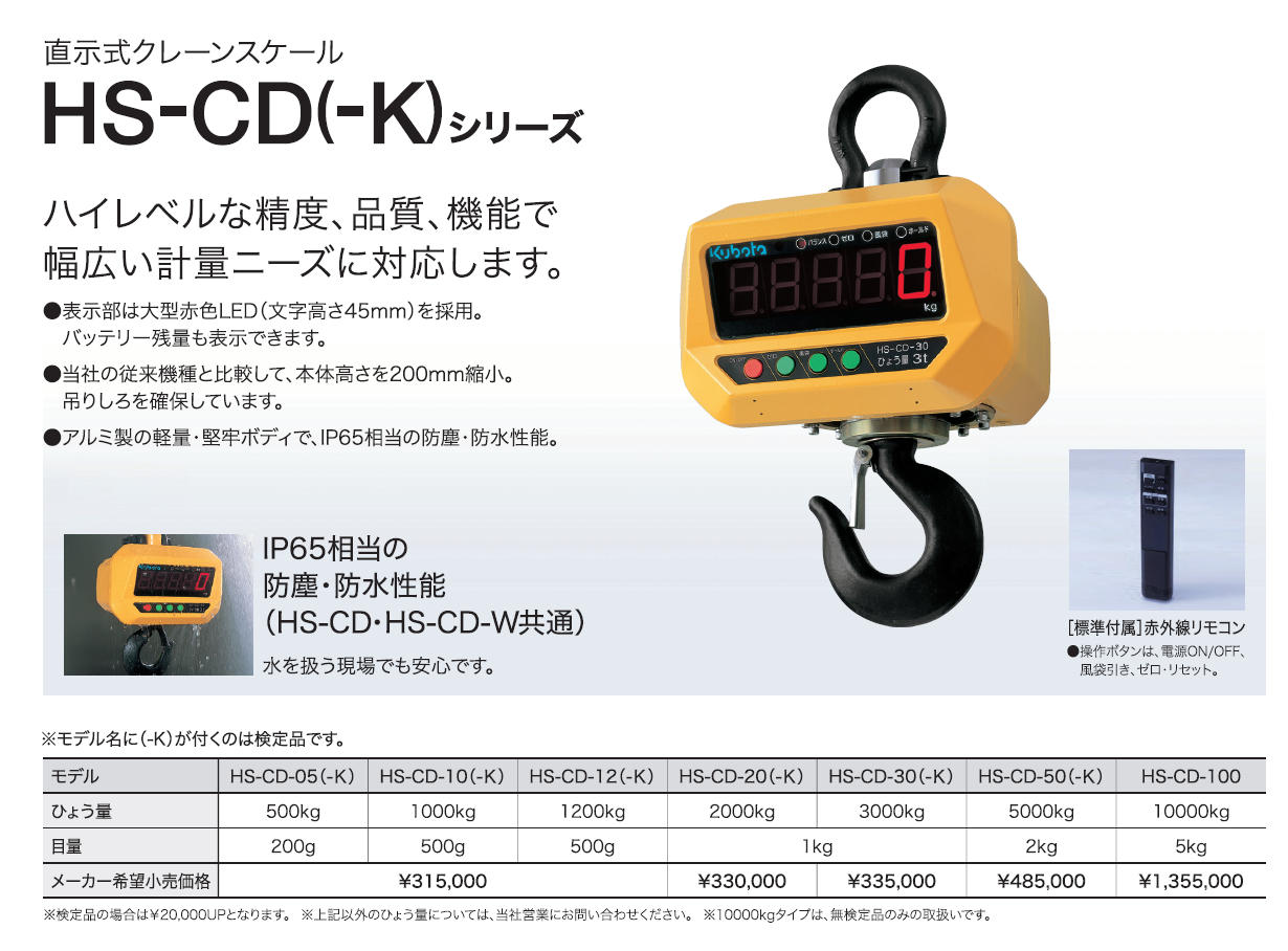 クボタ クレーンスケール(直示式) HS-CD-20-K (検定付) 永久定番