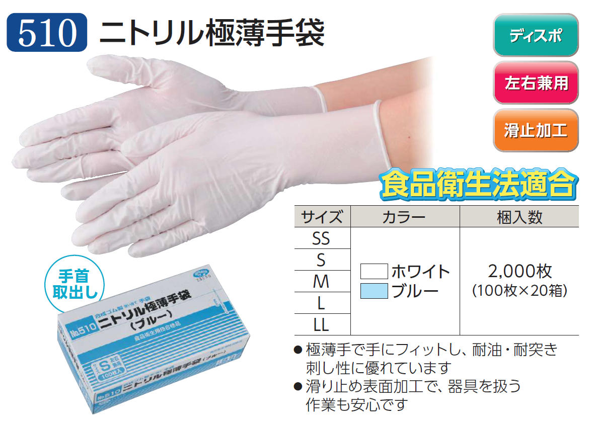 東和コーポレーション TOWA ディスポーザブル手袋 ニトリル極うす手袋100枚入 ブルー 20箱 529　L - 3