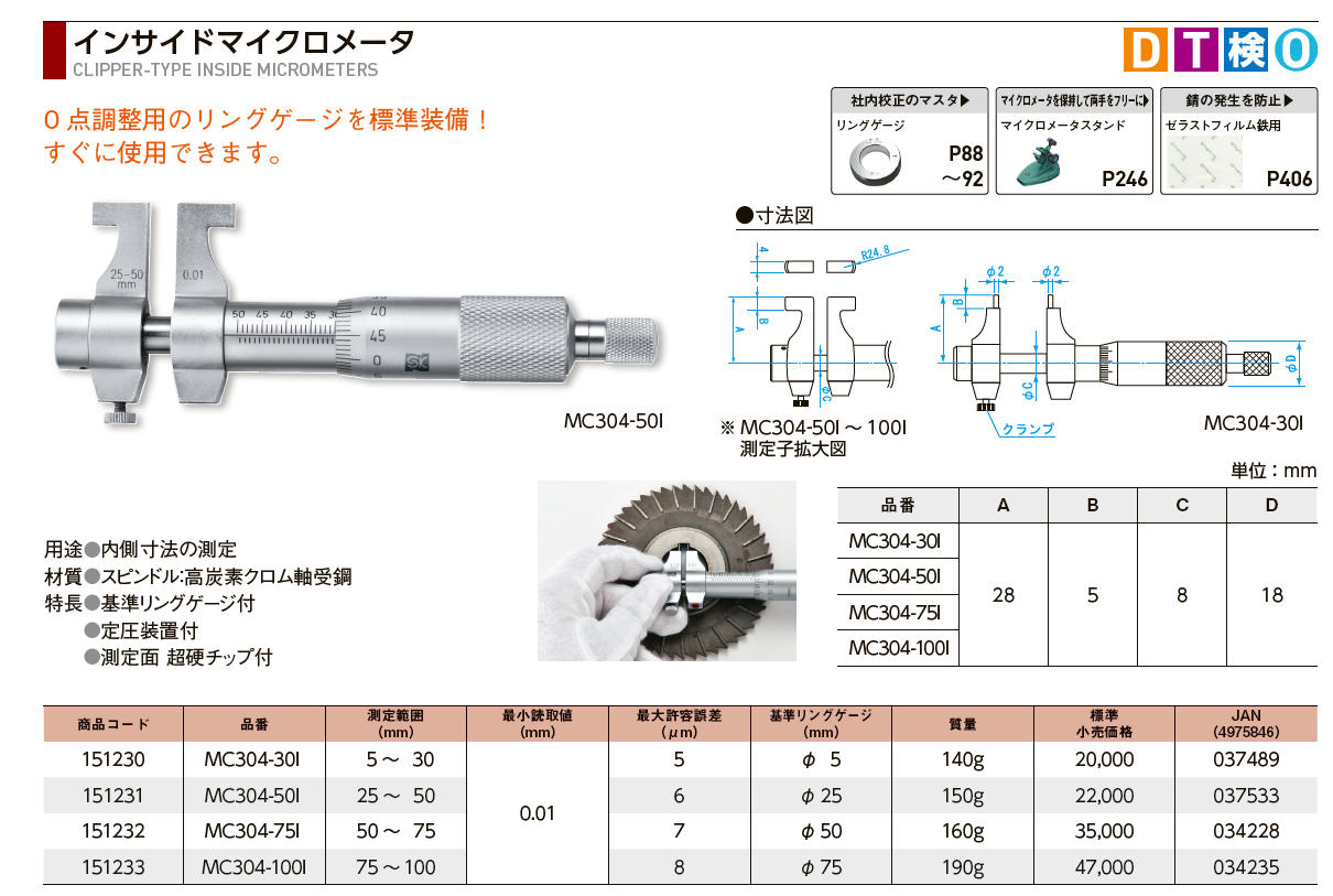 新潟精機 SK デジタル外側マイクロメーター 50-75mm MCD130-75-