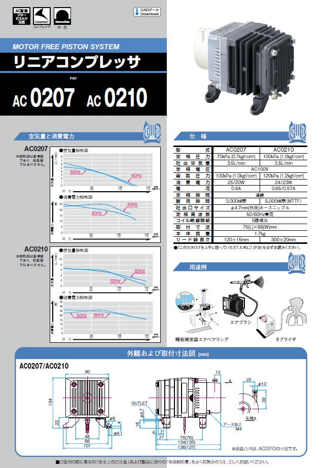 中圧リニアコンプレッサ 日東工器 AC0207 - 模型製作用品