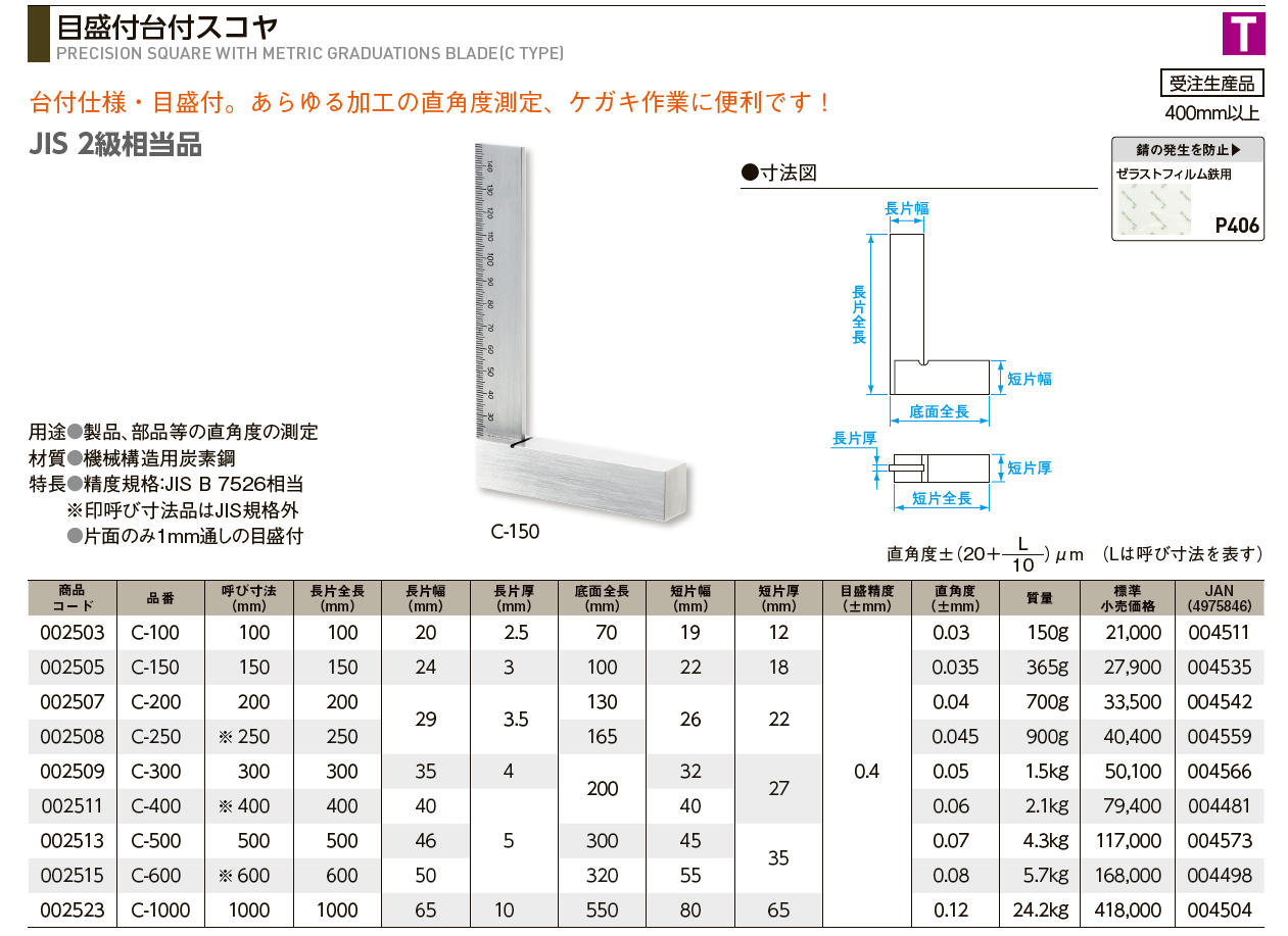 新潟精機 SK 日本製 平形スコヤ 目盛付 200mm E-200 :20221116160257
